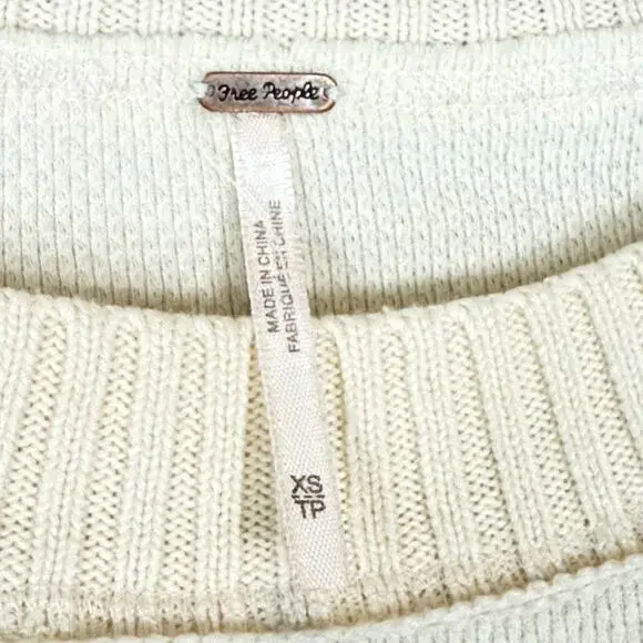 Free People Fairground Thermal Folk Boho Cream Long Bell Statement Sleeve Top XS - Picture 6 of 10